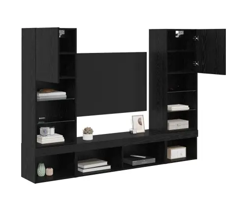 Tv Sienas Komplekti Ar Led 5 Pcs Melns Ozolkoks 40,5 X 30 X 102 Cm