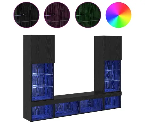 Tv Sienas Komplekti Ar Led 5 Pcs Melns Ozolkoks 40,5 X 30 X 102 Cm