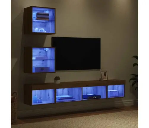 Tv Seinakapid Koos Led-Iga Lediga 5 Pcs Käsitööpuu Tehispuit