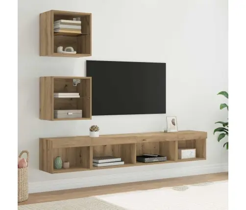 Tv Seinakapid Koos Led-Iga Lediga 5 Pcs Käsitööpuu Tehispuit