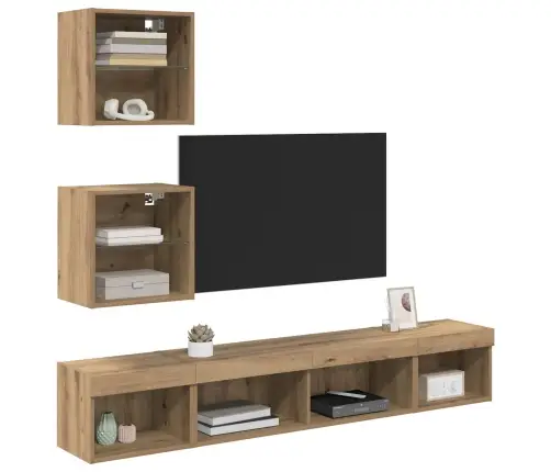 Tv Seinakapid Koos Led-Iga Lediga 5 Pcs Käsitööpuu Tehispuit