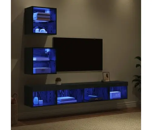 Televizorių Sieniniai Baldai Su Led 5 Pcs Juodas Ąžuolas