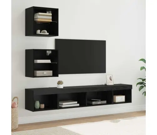 Televizorių Sieniniai Baldai Su Led 5 Pcs Juodas Ąžuolas