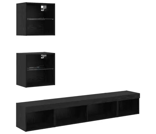 Televizorių Sieniniai Baldai Su Led 5 Pcs Juodas Ąžuolas