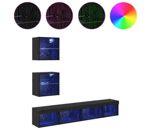 Televizorių Sieniniai Baldai Su Led 5 Pcs Juodas Ąžuolas