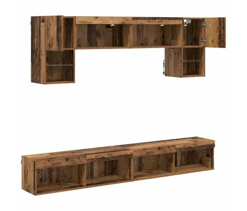 Tv Sienas Komplekti Ar Led 6 Pcs Vecs Koks Inženierijas Koks