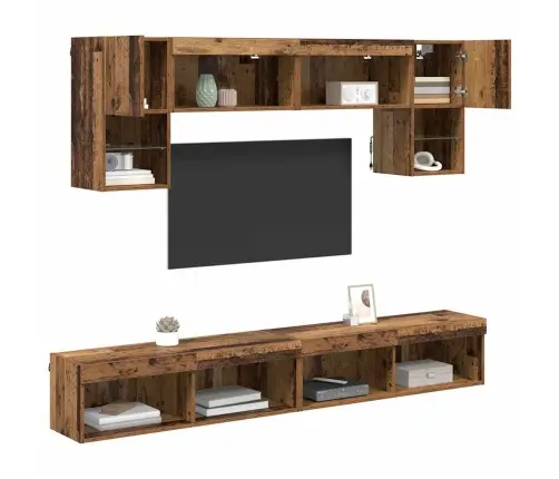 Tv Sienas Komplekti Ar Led 6 Pcs Vecs Koks Inženierijas Koks