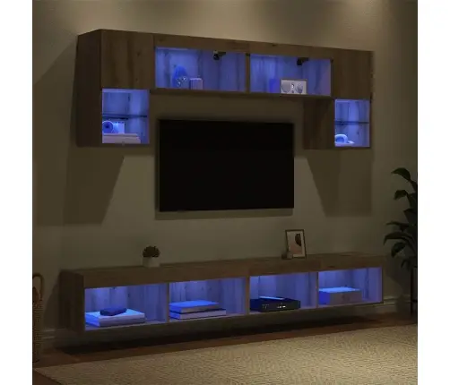 Tv Seinakapid Koos Led-Iga 6 Pcs Käsitööpuu Tehispuit