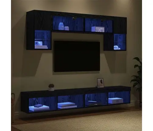 Televizorių Sieniniai Baldai Su Led 6 Pcs Juodas Ąžuolas
