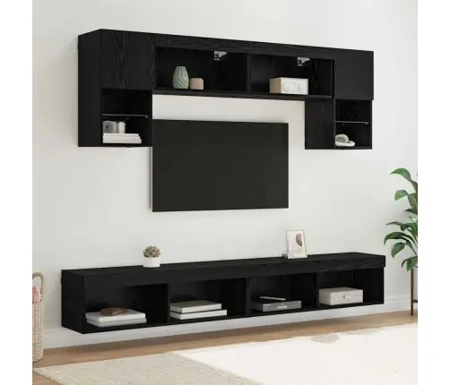 Televizorių Sieniniai Baldai Su Led 6 Pcs Juodas Ąžuolas