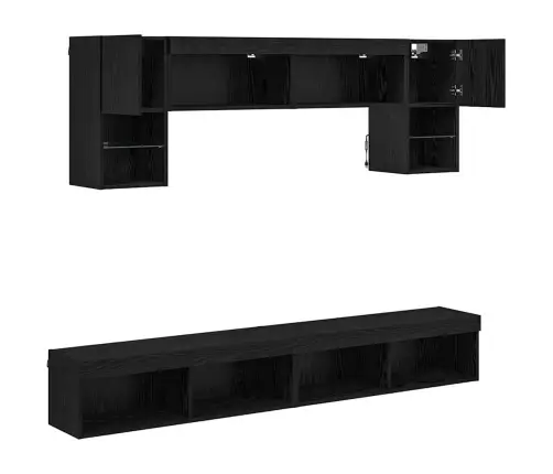 Televizorių Sieniniai Baldai Su Led 6 Pcs Juodas Ąžuolas