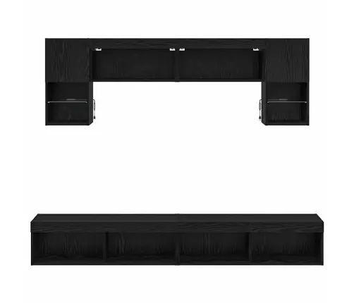 Televizorių Sieniniai Baldai Su Led 6 Pcs Juodas Ąžuolas