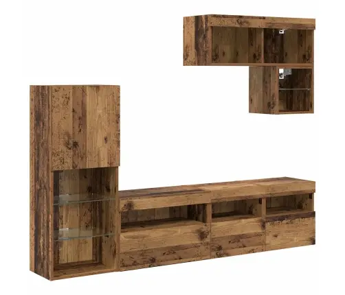 Tv Sienas Vienības 6 Pcs Vecs Koks Inženierijas Koks Vidaxl