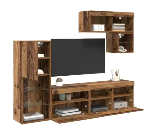 Tv Sienas Vienības 6 Pcs Vecs Koks Inženierijas Koks Vidaxl