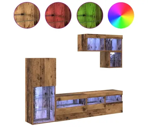 Tv Sienas Vienības 6 Pcs Vecs Koks Inženierijas Koks Vidaxl