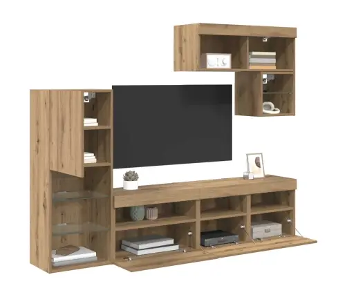 Tv Sieniniai Vienetai 6 Pcs Amatininkų Ąžuolas Apdirbta Mediena