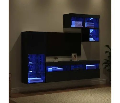 Tv Sieniniai Vienetai 6 Pcs Juodas Ąžuolas Apdirbta Mediena