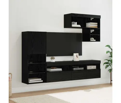 Tv Sieniniai Vienetai 6 Pcs Juodas Ąžuolas Apdirbta Mediena