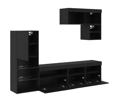 Tv Sieniniai Vienetai 6 Pcs Juodas Ąžuolas Apdirbta Mediena