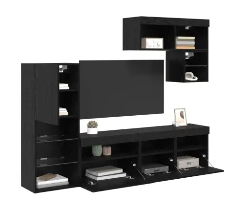 Tv Sieniniai Vienetai 6 Pcs Juodas Ąžuolas Apdirbta Mediena