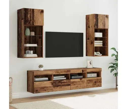 Tv Seinakapid Koos Led-Iga 5 Pcs Vana Puit 40,5 X 30 X 90 Cm