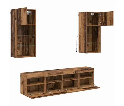 Tv Seinakapid Koos Led-Iga 5 Pcs Vana Puit 40,5 X 30 X 90 Cm