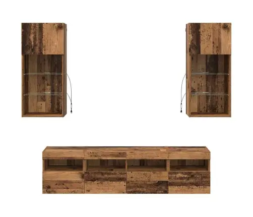 Tv Seinakapid Koos Led-Iga 5 Pcs Vana Puit 40,5 X 30 X 90 Cm