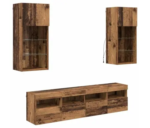 Tv Seinakapid Koos Led-Iga 5 Pcs Vana Puit 40,5 X 30 X 90 Cm