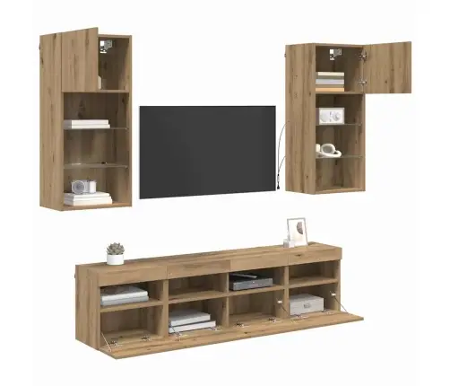 Tv Sienas Komplekti Ar Led 5 Pcs Artisānā Ozols Vidaxl