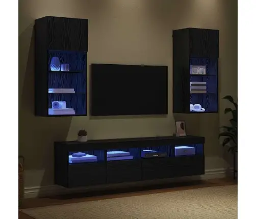 Tv Sienas Komplekti Ar Led 5 Pcs Melns Ozolkoks Vidaxl