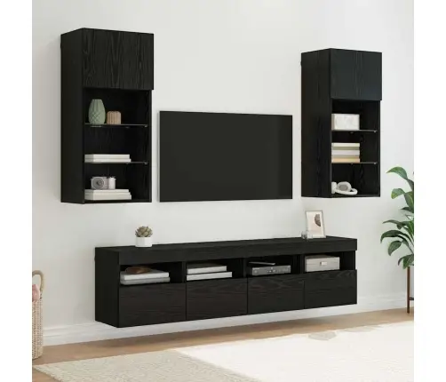 Tv Sienas Komplekti Ar Led 5 Pcs Melns Ozolkoks Vidaxl