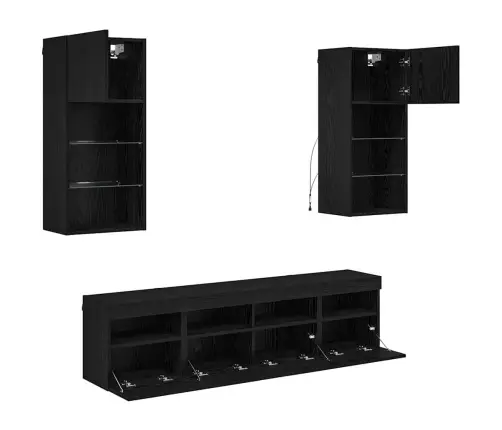 Tv Sienas Komplekti Ar Led 5 Pcs Melns Ozolkoks Vidaxl
