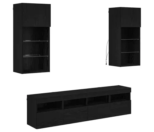 Tv Sienas Komplekti Ar Led 5 Pcs Melns Ozolkoks Vidaxl