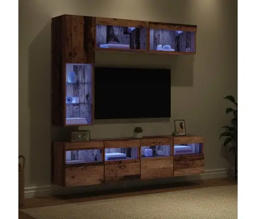 Telerikapp Led -Ribatuledega 7 Pcs Vana Puit Tehispuit