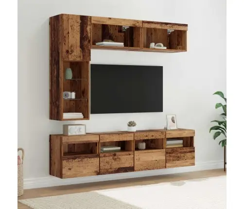 Telerikapp Led -Ribatuledega 7 Pcs Vana Puit Tehispuit