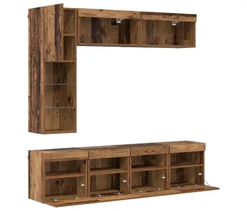 Telerikapp Led -Ribatuledega 7 Pcs Vana Puit Tehispuit