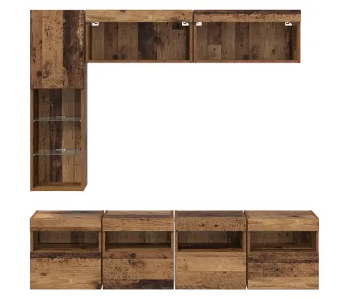 Telerikapp Led -Ribatuledega 7 Pcs Vana Puit Tehispuit