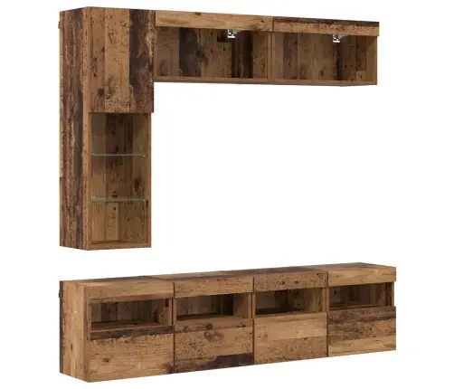 Telerikapp Led -Ribatuledega 7 Pcs Vana Puit Tehispuit