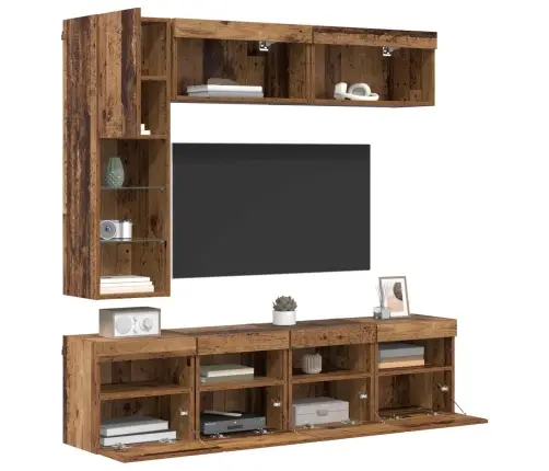 Telerikapp Led -Ribatuledega 7 Pcs Vana Puit Tehispuit