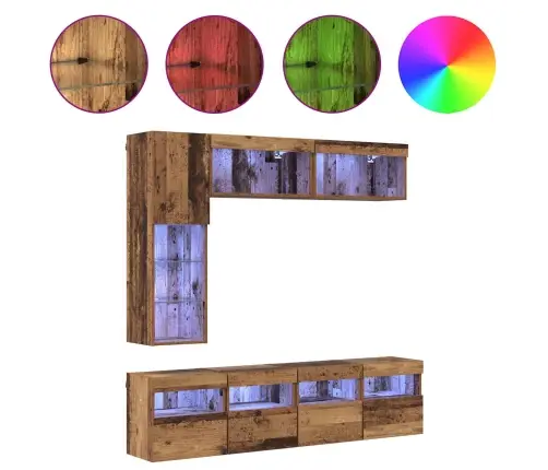 Telerikapp Led -Ribatuledega 7 Pcs Vana Puit Tehispuit