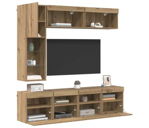 Televizora Skapīša 7 Pcs Artisānā Ozols Inženierijas Koks Vidaxl