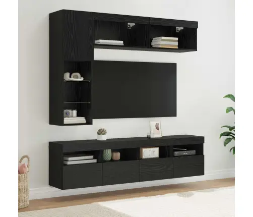 Televizoriaus Spintelė 7 Pcs Juodas Ąžuolas Apdirbta Mediena