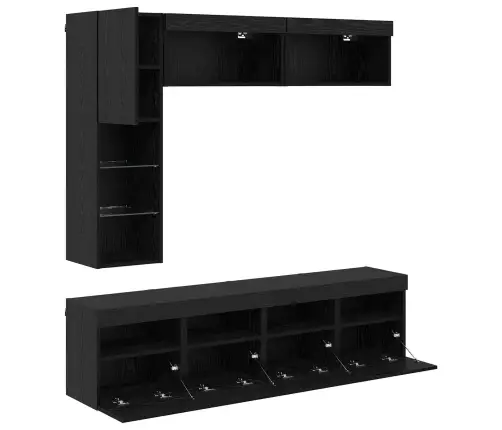 Televizoriaus Spintelė 7 Pcs Juodas Ąžuolas Apdirbta Mediena