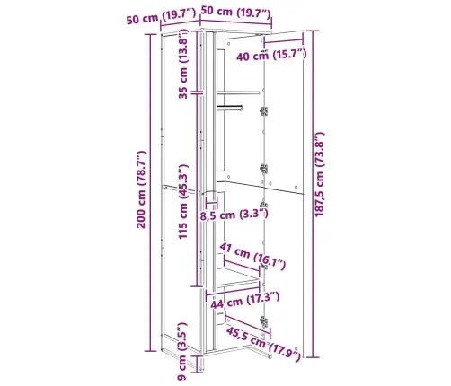 Skapjis 2 Pcs Melns Ozolkoks 50 X 50 X 200 Cm Inženierijas Koks Vidaxl