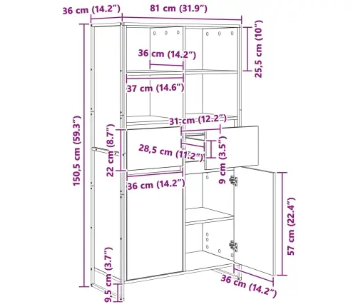 Kõide Sahtliga 2 Pcs Vana Puit 81 X 36 X 150.5 Cm Tehispuit