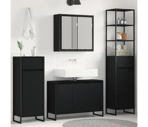 Vannitoa Mööbleset Sahtliga Riiuliga Uksega Must Tamm Tehispuit