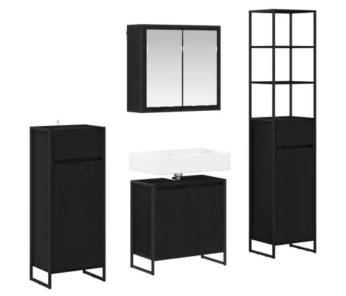 Vannas Istabas Mēbeļu Komplekts Ar Atvilktni Melns Ozolkoks Vidaxl