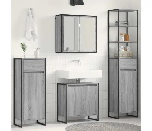 Vonios Baldų Rinkinys Su Stalčių Pilkas Sonoma Apdirbta Mediena