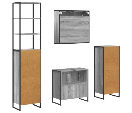 Vonios Baldų Rinkinys Su Stalčių Pilkas Sonoma Apdirbta Mediena