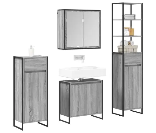 Vonios Baldų Rinkinys Su Stalčių Pilkas Sonoma Apdirbta Mediena
